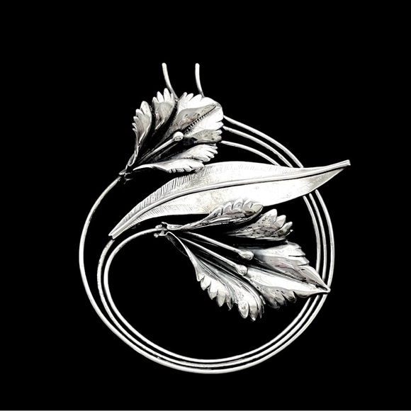 Huge vintage sterling silver Artisan made flower brooch pin - Picture 2 of 10